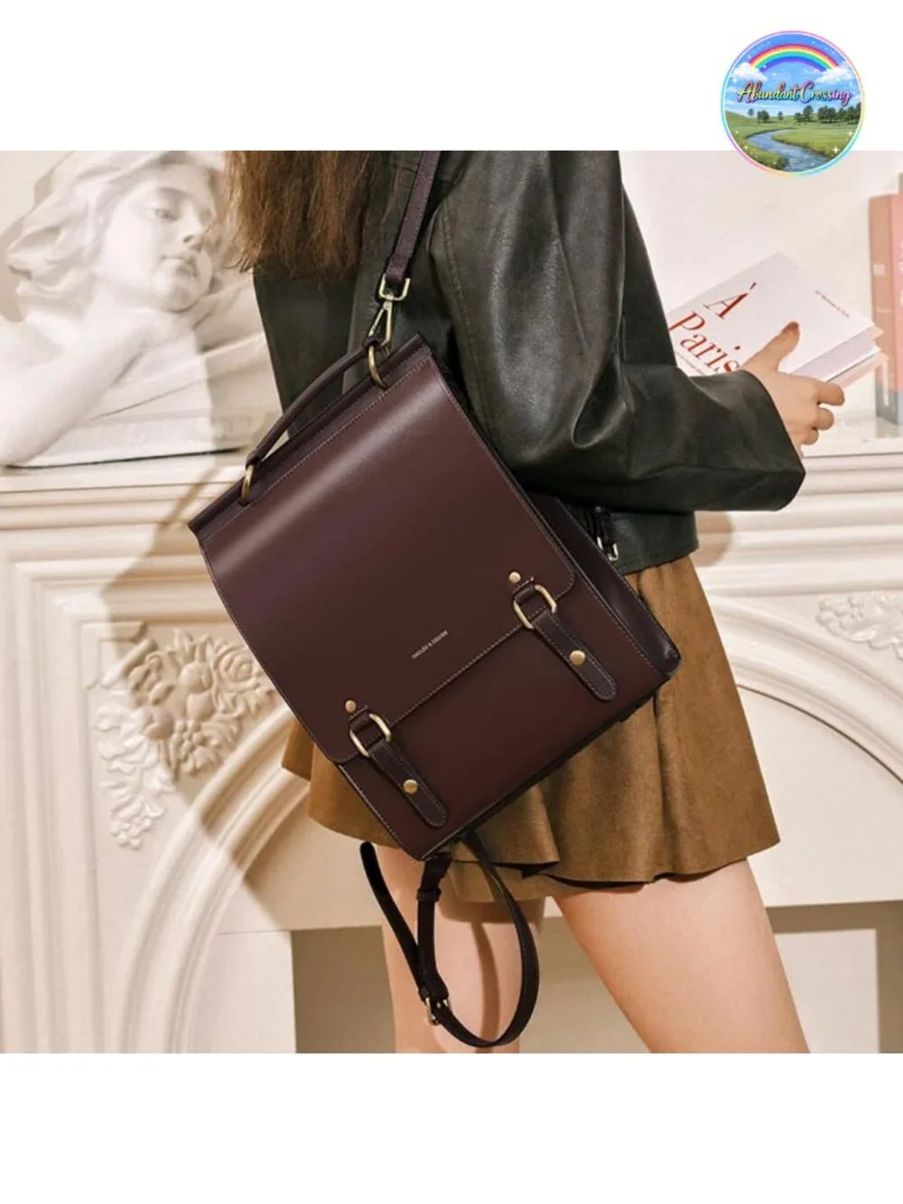 Genuine Leather Backpack Purse Travel Shoulder Bag with Detachable Strap